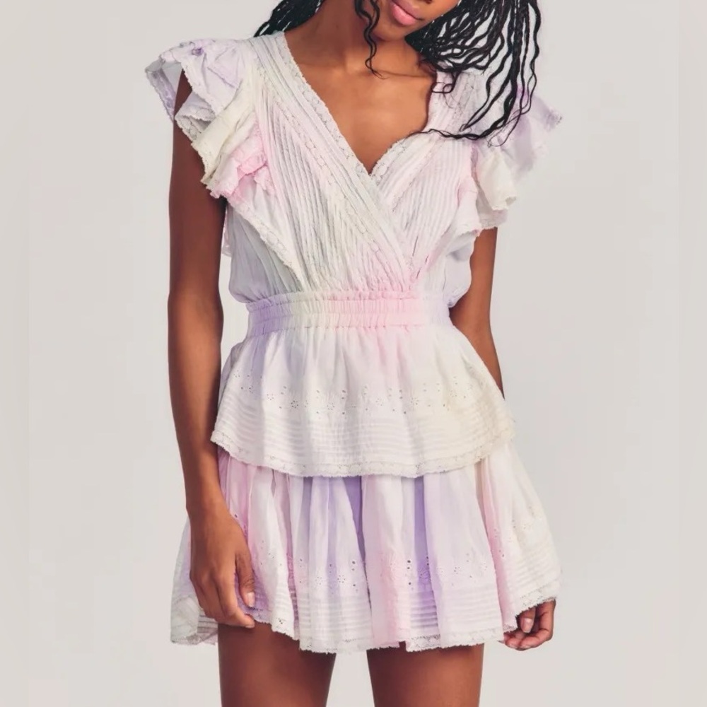 LoveShackFancy Pink and Purple Ruffled Dress